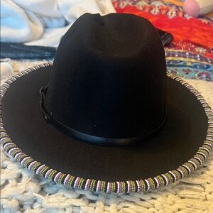 Black Felt Fedora with Beaded Brim